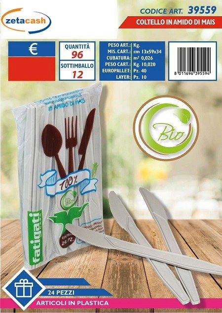 COLTELLO BIODEGRADABILE IN AMIDO DI MAIS 24 PEZZI 1 COLTELLO BIODEGRADABILE IN AMIDO DI MAIS 24 PEZZI